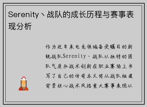 Serenity丶战队的成长历程与赛事表现分析